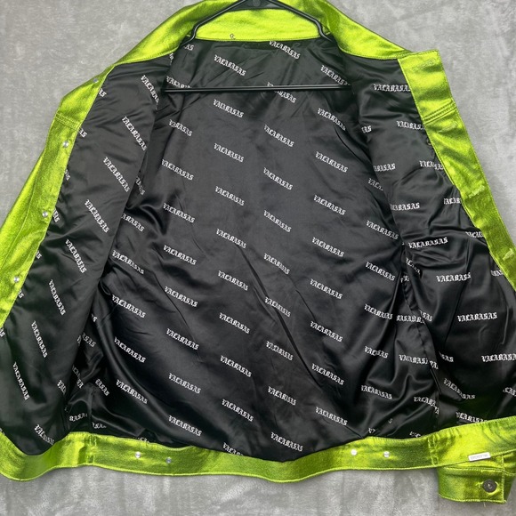 Valabasas Da Vinci Mens Metallic Denim Jacket Lime Green Neon Streetwear Size M - Picture 2 of 16